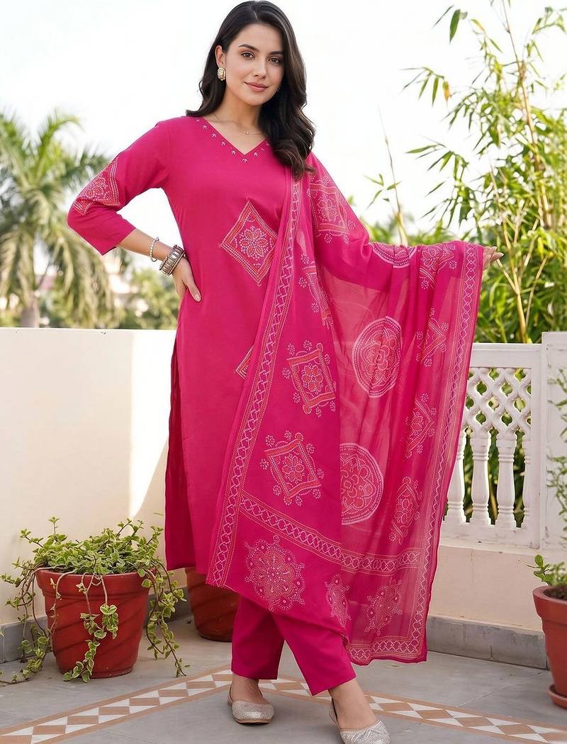 women ethnic motifs printed regular cotton kurta with trousers & with dupatta