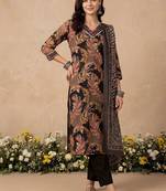 women ethnic motifs printed regular cotton kurta with trousers & with dupatta