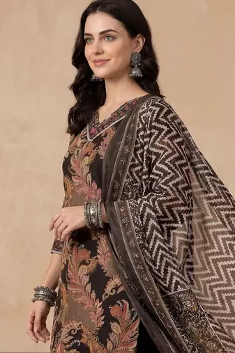 women ethnic motifs printed regular cotton kurta with trousers & with dupatta