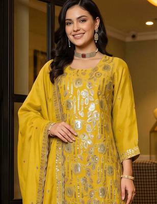 women ethnic motifs regular sequinned kurta with sharara & with dupatta 2