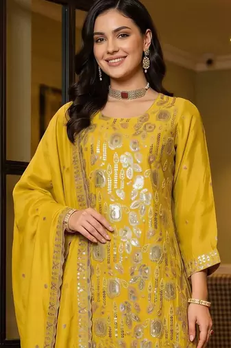 women ethnic motifs regular sequinned kurta with sharara & with dupatta