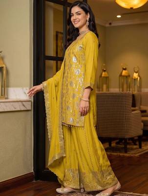 women ethnic motifs regular sequinned kurta with sharara & with dupatta 3