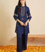 women ethnic motifs embroidered regular mirror work kurta with palazzos