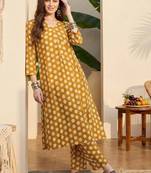 women ethnic motifs printed regular cotton kurta with trousers