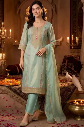 women ethnic motifs embroidered regular kurta with trousers & with dupatta