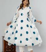 women printed regular cotton kurta with trousers & with dupatta