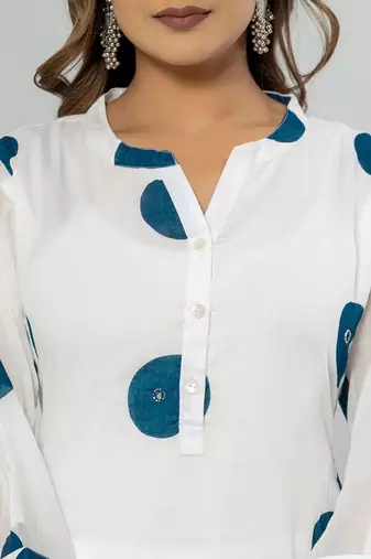 women printed regular cotton kurta with trousers & with dupatta