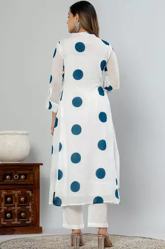 women printed regular cotton kurta with trousers & with dupatta