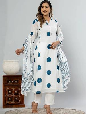 women printed regular cotton kurta with trousers & with dupatta 5