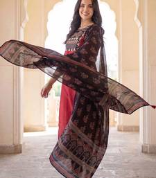 women ethnic motifs yoke design regular cotton kurta with palazzos & with dupatta