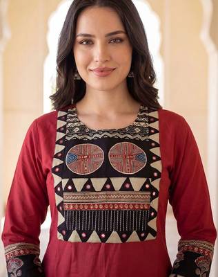 women ethnic motifs yoke design regular cotton kurta with palazzos & with dupatta 3