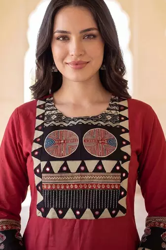 women ethnic motifs yoke design regular cotton kurta with palazzos & with dupatta