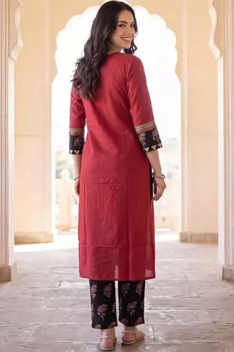 women ethnic motifs yoke design regular cotton kurta with palazzos & with dupatta