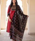women ethnic motifs yoke design regular cotton kurta with palazzos & with dupatta