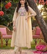 women floral embroidered empire thread work kurta with trousers & with dupatta