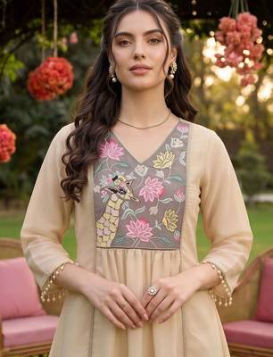 women floral embroidered empire thread work kurta with trousers & with dupatta 2