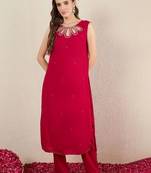 women embroidered regular thread work kurta with trousers