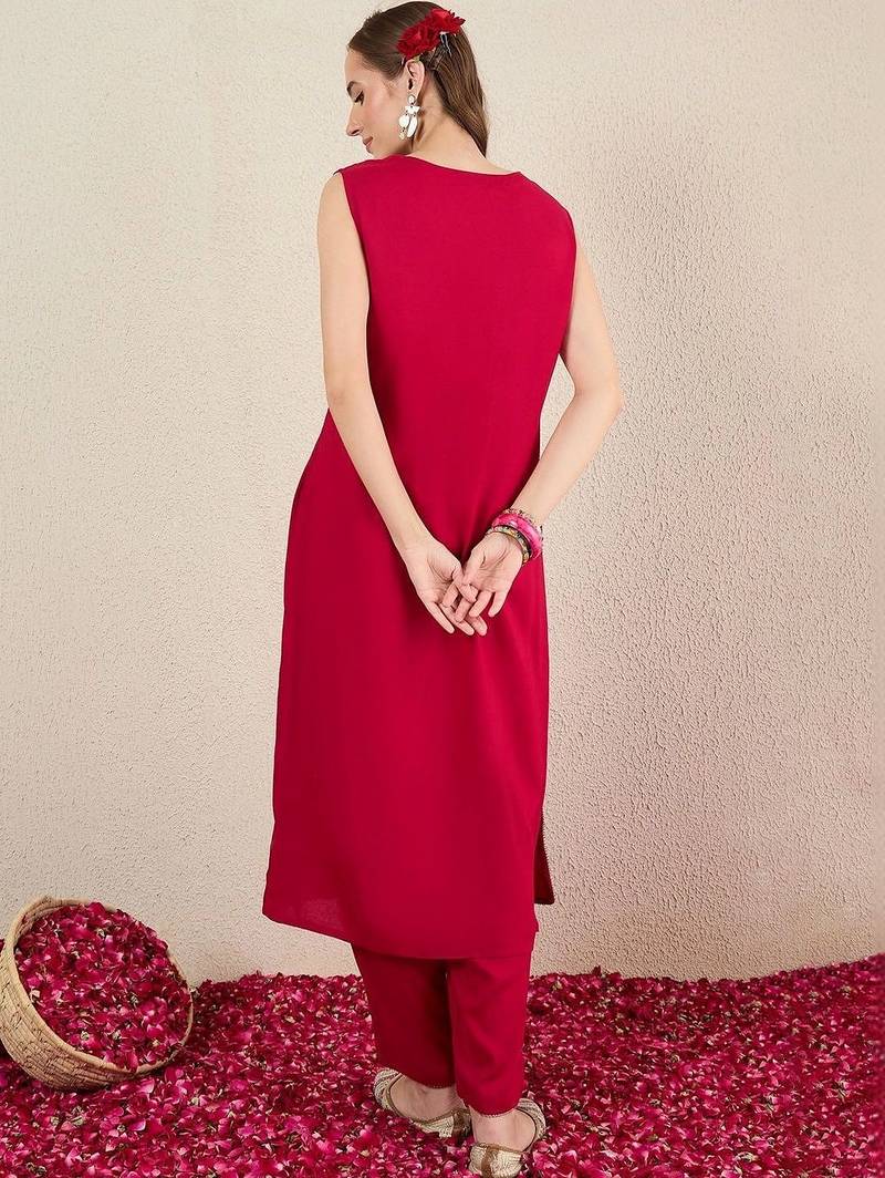 women embroidered regular thread work kurta with trousers