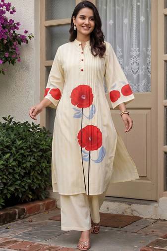 women floral printed regular cotton kurta with palazzos