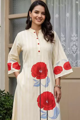 women floral printed regular cotton kurta with palazzos