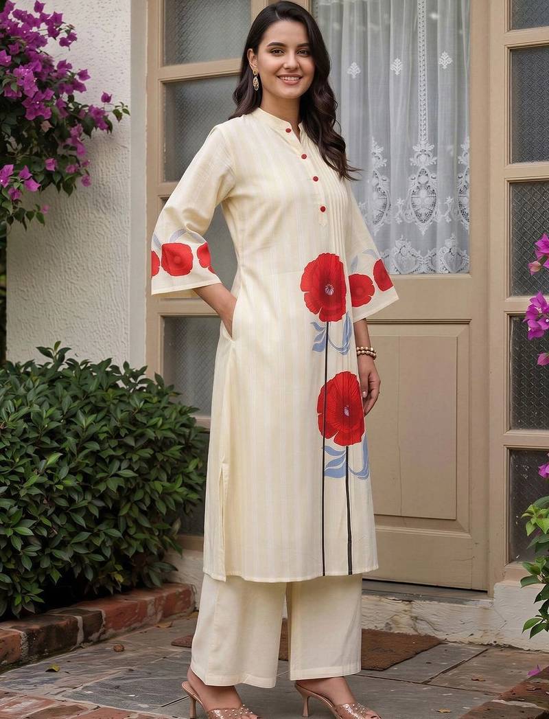 women floral printed regular cotton kurta with palazzos