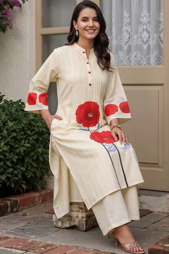 women floral printed regular cotton kurta with palazzos