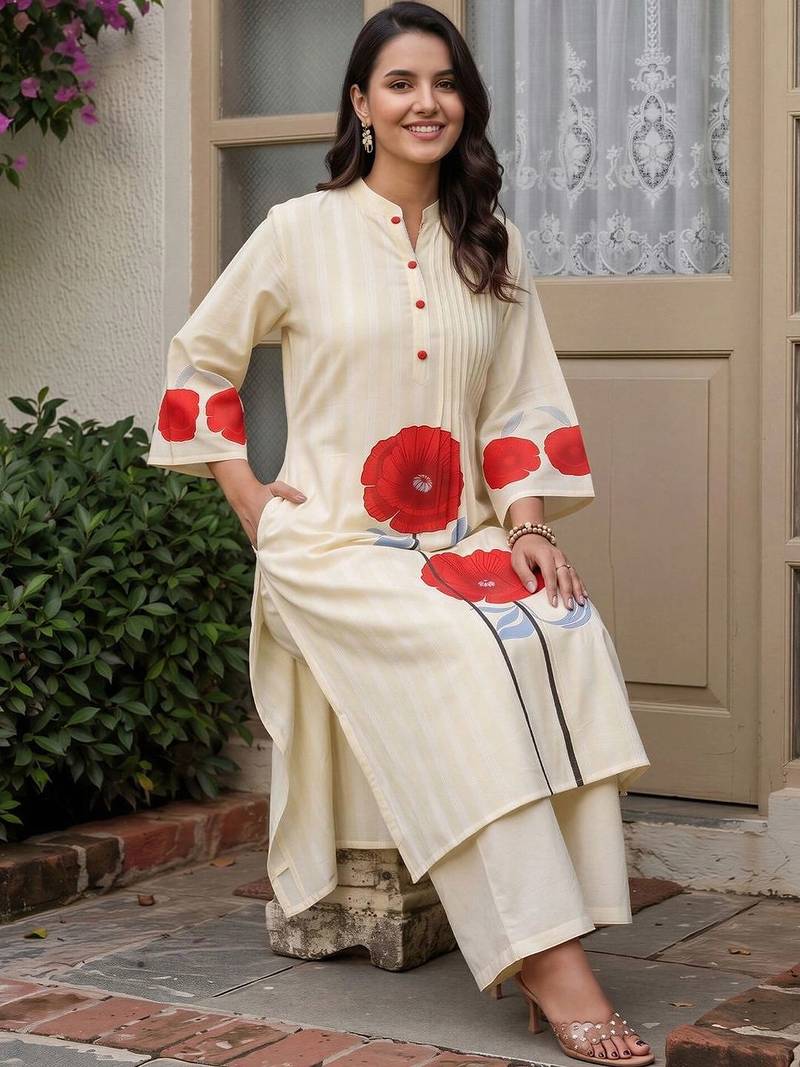 women floral printed regular cotton kurta with palazzos