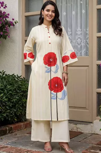 women floral printed regular cotton kurta with palazzos