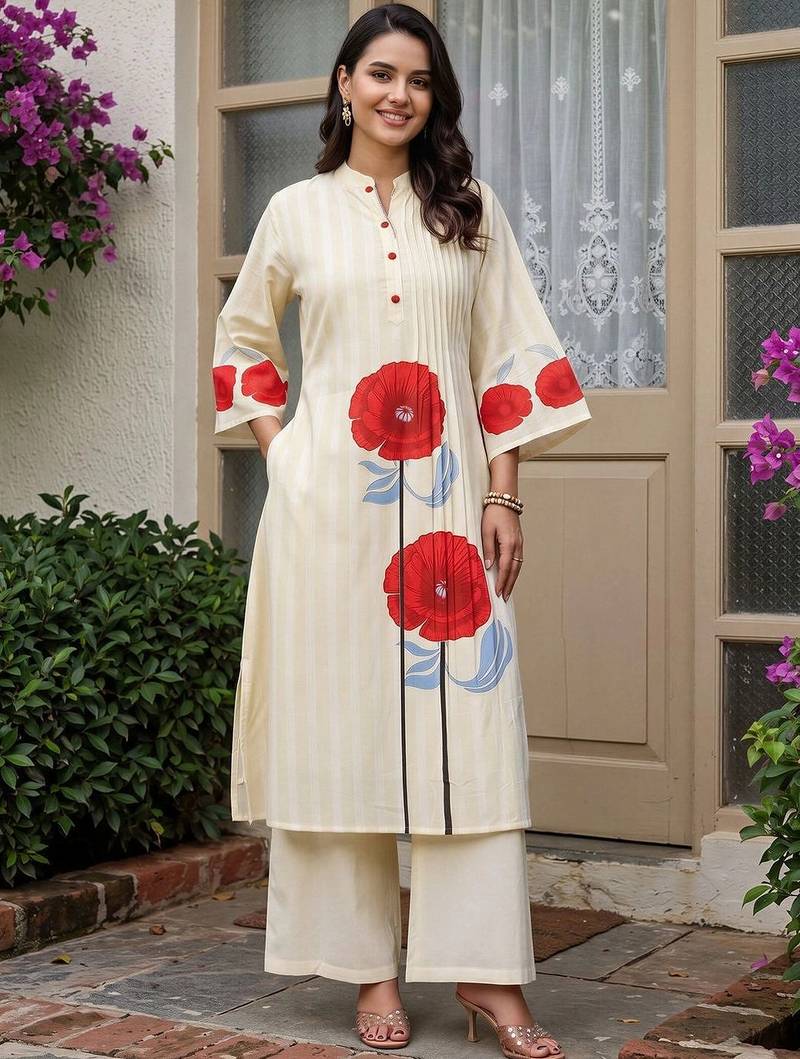 women floral printed regular cotton kurta with palazzos