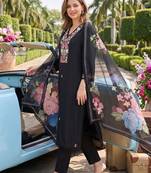 women floral embroidered regular thread work kurta with trousers & with dupatta
