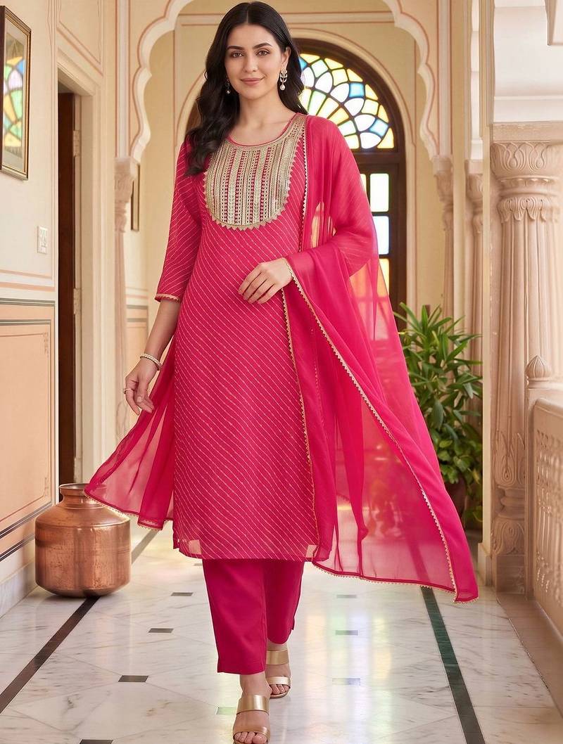 women regular kurta with trousers & with dupatta