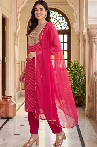 women regular kurta with trousers & with dupatta