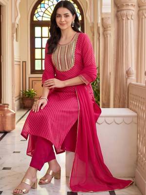 women regular kurta with trousers & with dupatta 5