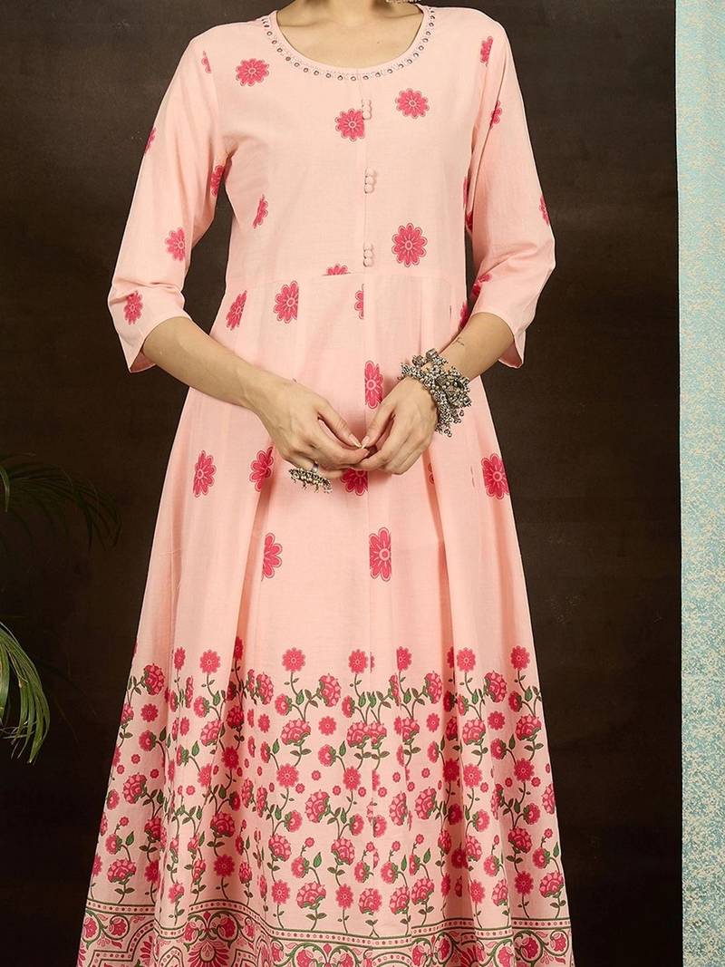 women floral printed regular cotton kurta with trousers & with dupatta