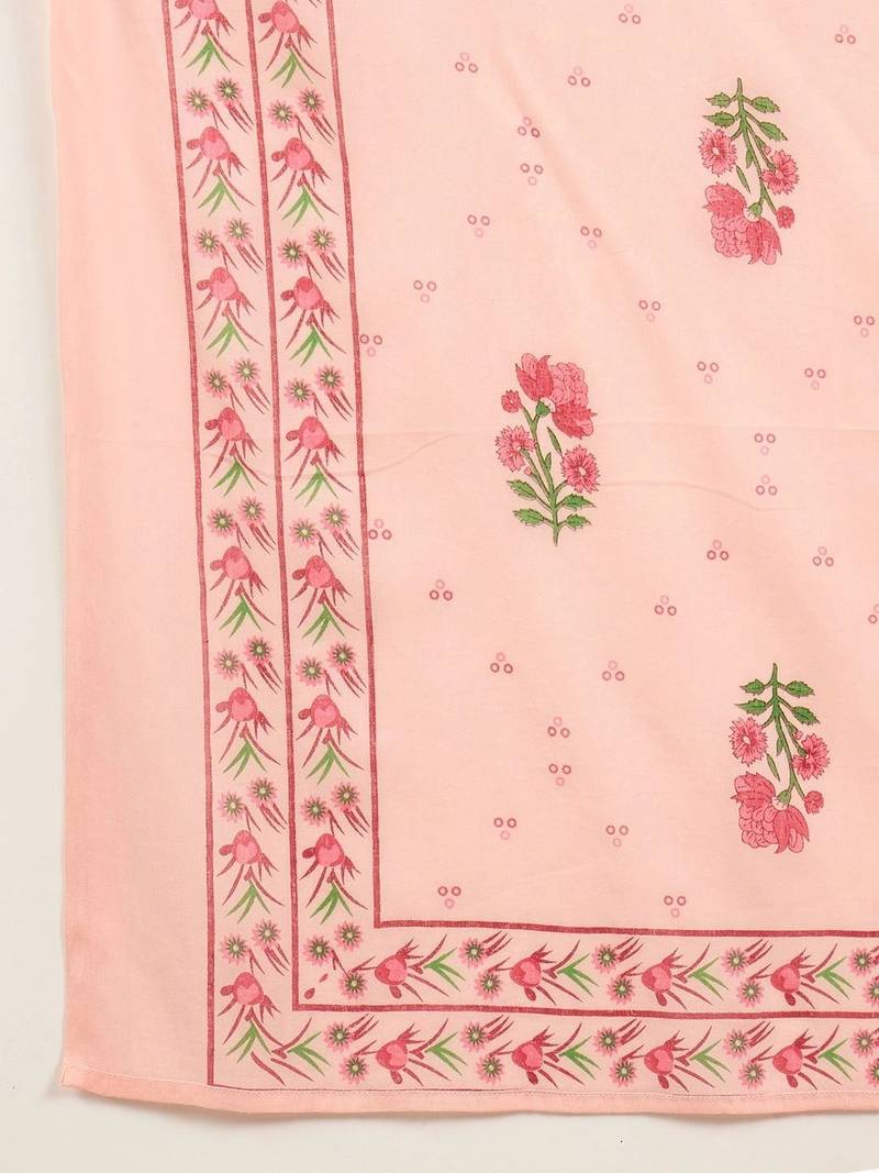 women floral printed regular cotton kurta with trousers & with dupatta