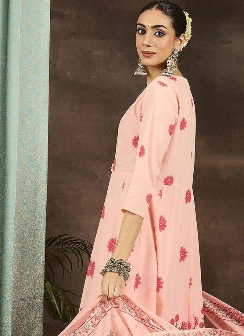 women floral printed regular cotton kurta with trousers & with dupatta