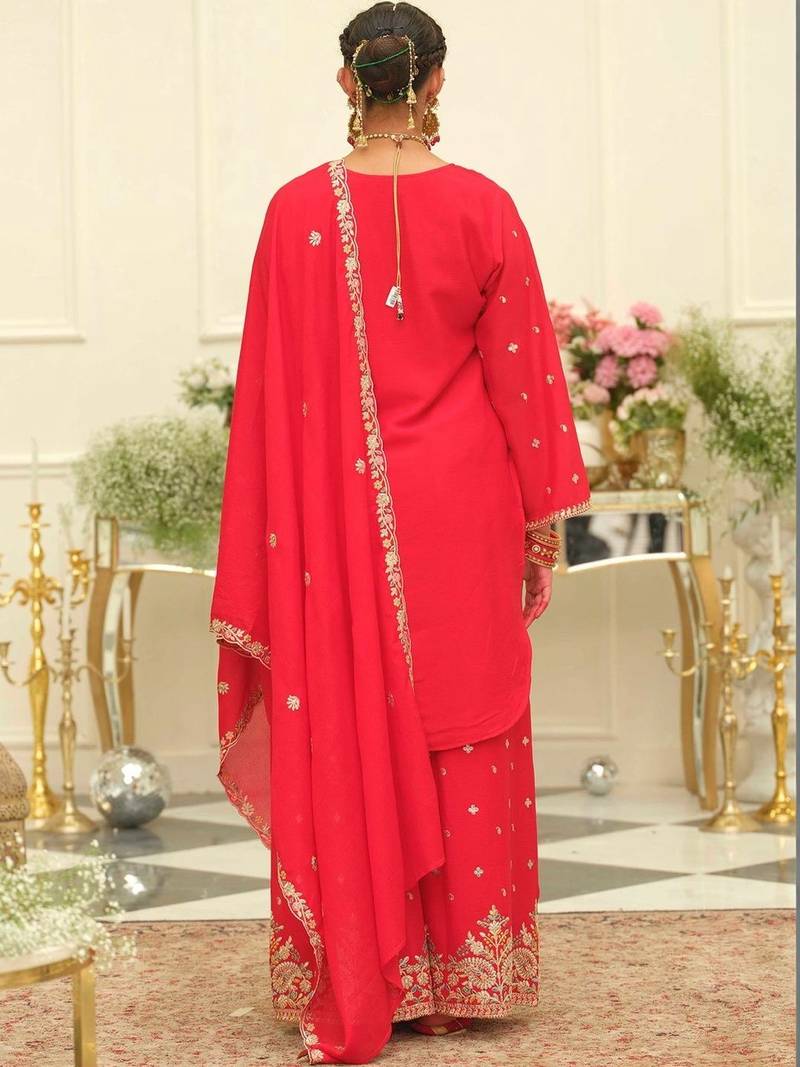 women ethnic motifs embroidered regular thread work kurta with palazzos & with dupatta