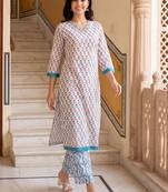 women ethnic motifs printed regular cotton kurta with palazzos