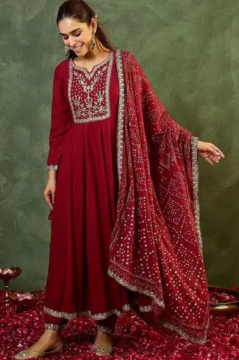 women ethnic motifs embroidered regular kurta with trousers & with dupatta