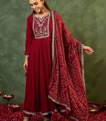 women ethnic motifs embroidered regular kurta with trousers & with dupatta