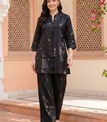 women ethnic motifs embroidered regular thread work kurta with palazzos
