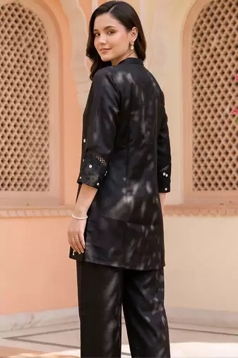 women ethnic motifs embroidered regular thread work kurta with palazzos