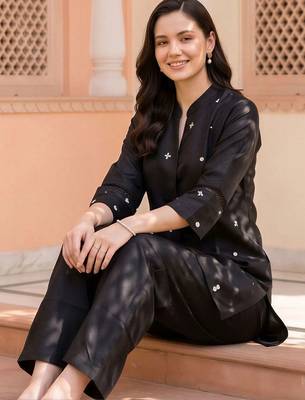 women ethnic motifs embroidered regular thread work kurta with palazzos 5