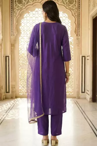 women ethnic motifs embroidered regular thread work kurta with trousers & with dupatta
