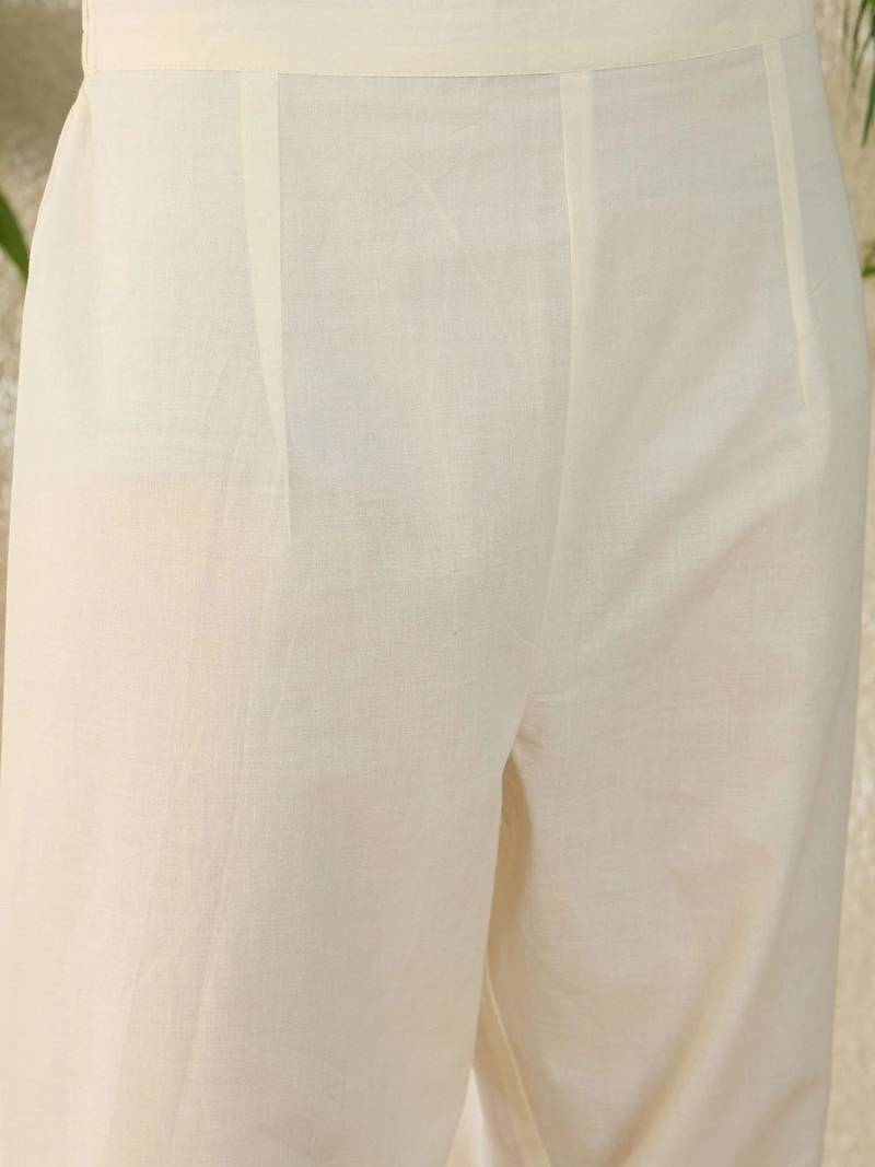 women animal printed regular thread work cotton kurta with trousers