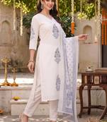 women ethnic motifs printed regular cotton kurta with trousers & with dupatta