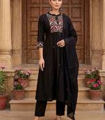 women ethnic motifs embroidered empire thread work cotton kurta with trousers & with dupatta