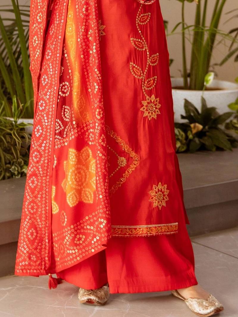 women ethnic motifs embroidered regular thread work kurta with palazzos & with dupatta