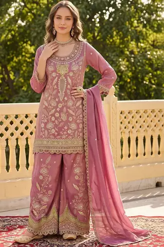 women ethnic motifs embroidered regular sequinned kurta with palazzos & with dupatta