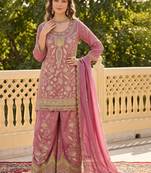 women ethnic motifs embroidered regular sequinned kurta with palazzos & with dupatta